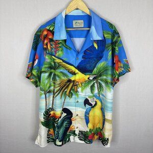 Royaura Hawaiian Shirt Men’s XXL Parrot Macaw Tropical Print